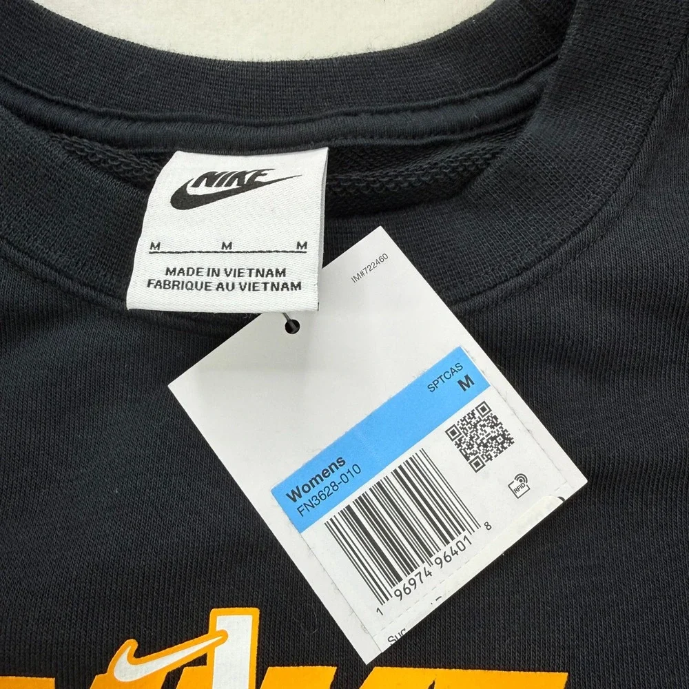 Nike Womens Sportswear Crewneck Sweatshirt Black Yellow Just Do It Logo M NWT